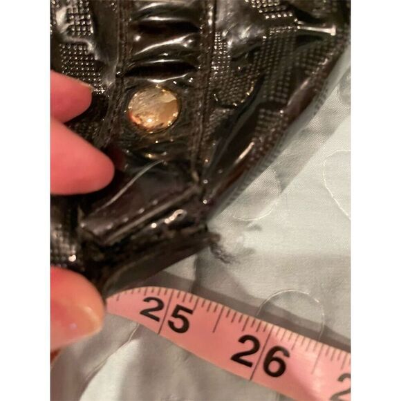 Michael Kors Black Patent Embossed Logo Shoulder Bag Gold Accents - Picture 5 of 9